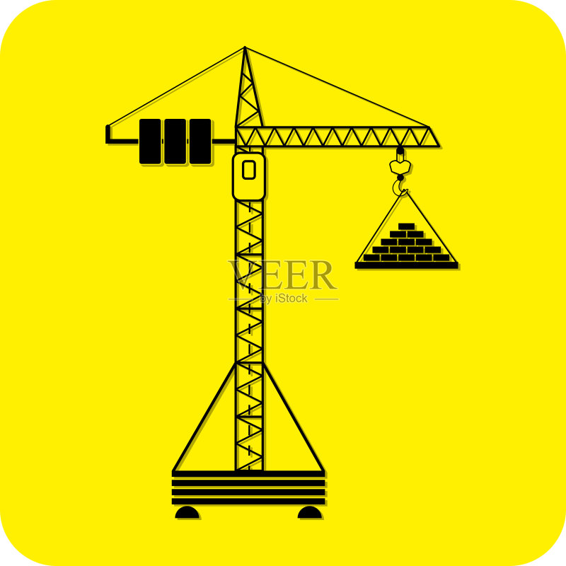 在黃色背景的塔吊起重機(jī)磚矢量圖素材下載 - Veer圖庫(kù)